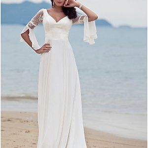22w Angelic Boho Bell Sleeve NWT Crepe Chiffon Wedding Gown Bridal Gown Prairie